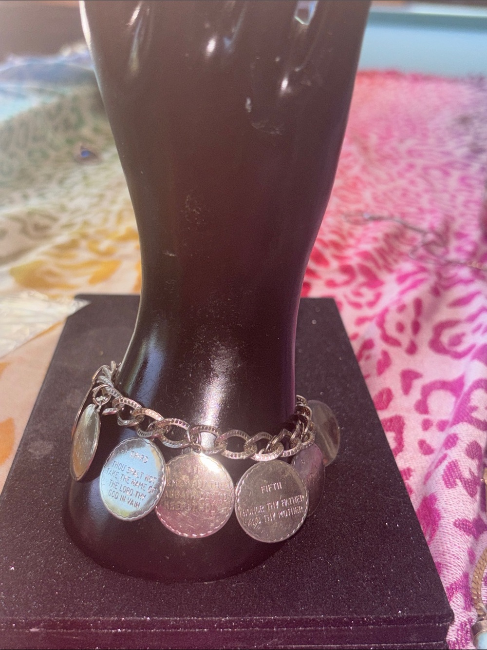 10 commandment Silver Disc link bracelet